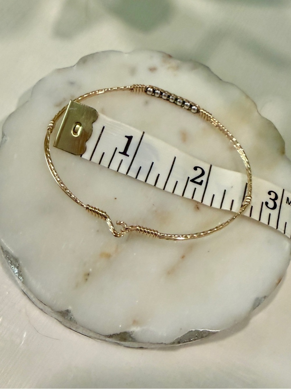 Ronaldo Power of Prayer- Gold-Tone Twisted Bangle Bracelet with Silver Bead Row - Picture 6 of 7